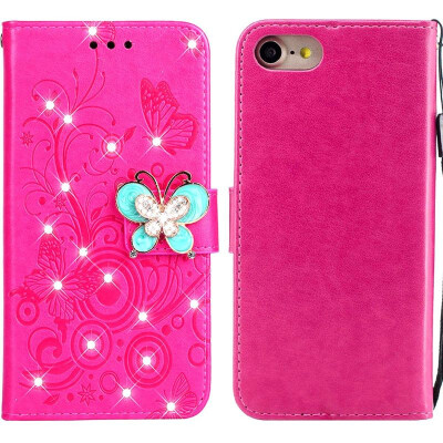 

MOONCASE Apple iPhone 78 Butterfly Rhinestone Embossed Leather Case - Red