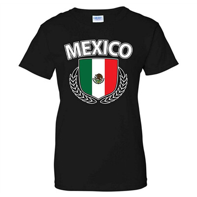 

Mexico Flag Creat Olive Wreath Laurel Mexican Pride Womens T-Shirt