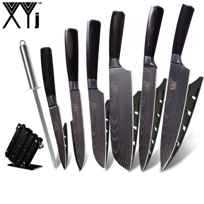 

XYj Kitchen Knives Stainless Steel Knife Set 7Cr17 Stainless Steel High Carbon Knife Sharpener Rod Black Knife Stand