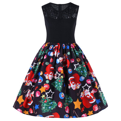 

Christmas Lace Trim Fit&Flare Dress