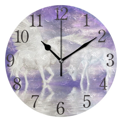 

Wall Clock Horses In The Purple Rainbow Sky Round Wall Clock Arabic Numerals Design