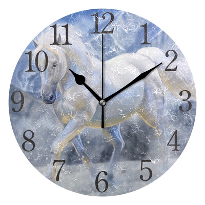 

Wall Clock White Snow Horse Round Wall Clock Arabic Numerals Design