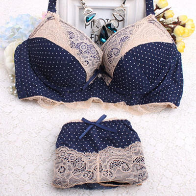 

Navy small princess cup kawaii bra set girl lingerie bralette the thin thick blue cute lace underwear sutian wave Sen Department