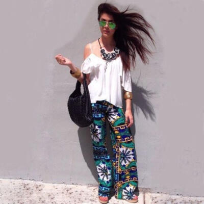 

Women Lady Floral Loose Beach Boho Trousers Straight Wide Leg Palazzo Long Pants