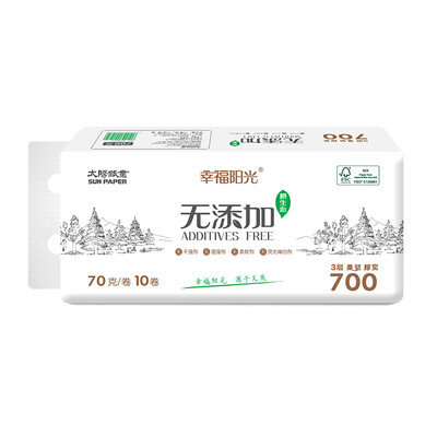 

Happiness Sunshine Paper Original Ecological Health No Added Sanitary Tissue 3 Layers70g10 Rolls of Toilet Paper Plus Pack