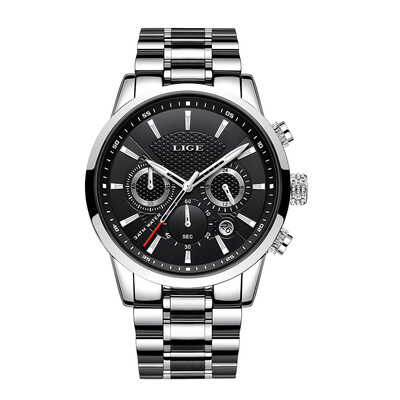 

LIGE 9866 Men Watch Quartz Business Simple Wristwatch Stainless Steel Strap 3ATM Waterproof Fashion Casual Male Watches Relogio Ma