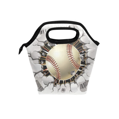 

Cool Baseball Lunch Bag Tote Travel Picnic Insulated Handbags Portable Zipper Lunch Bag Box