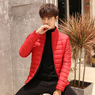 

Mens Fashion Warm Stand Collar Long Sleeve Solid Color All-match Slim Short Coat