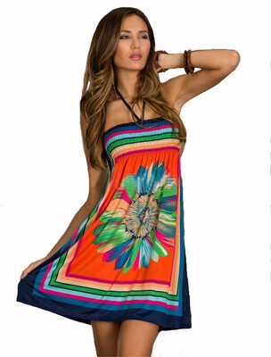 

Buenos Ninos Women A-line Wrap Dress Printing Backless Middle-skirt