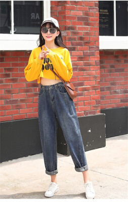 

New winter 2018 fleece jeans women harem nine point pants thickened warm eight thin father radish pants