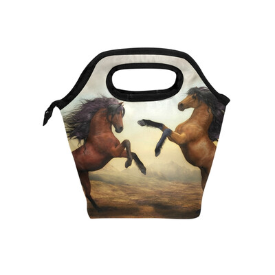 

Lunch Bag Tote Bag Two Horse Travel Picnic Organizer Lunch Holder Handbags Lunch Bag Box