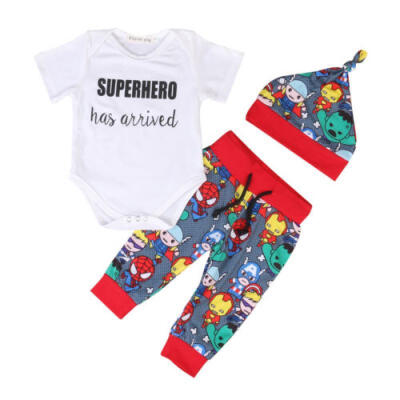 

AU Infant Baby Boy Outfits Clothes Superhero Romper Jumpsuit Cartoon Pants 3pcs