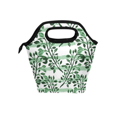 

Lunch Bag Green Leaves Tote Travel Picnic Insulated Handbags Portable Zipper Lunch Bag Box