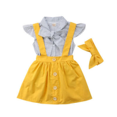 

Toddler Kids Baby Girls Dots Bowtie Ruffle TopsSkirts Outfits Clothes 2PCS Sets