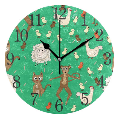

Wall Clock Arabic Numerals Design Pattern With Animals Round
