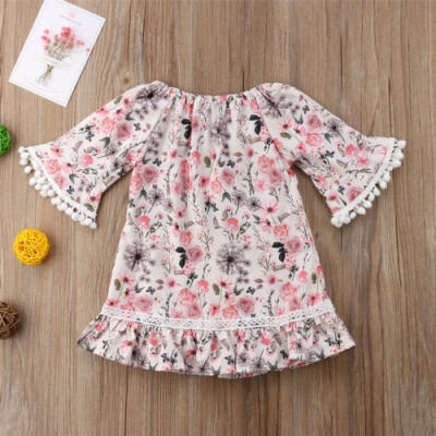 

Kid Baby Girls Floral Tassels Short Sleeve Party Pageant Dress Sundress Clothes