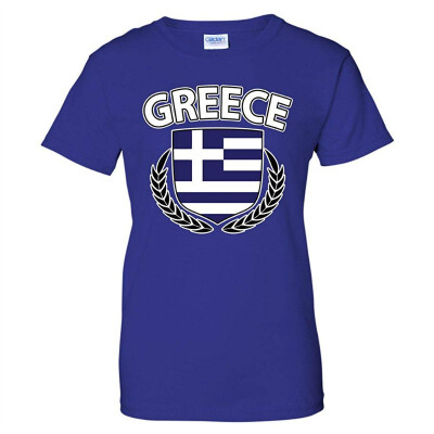 

Greece Flag Crest Olive Wreath Laurel Greek Pride Womens T-Shirt