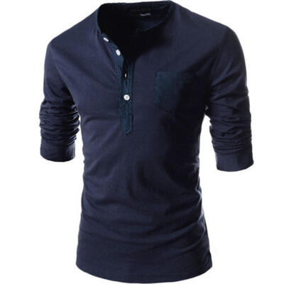

Mens Henley Shirt T-shirt Long Sleeve Cotton Pullover Comfy Button Solid Tops