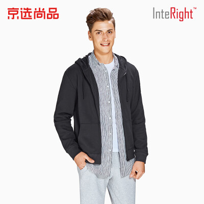 

INTERIGHT sweater mens hooded cardigan terry sweater coat black