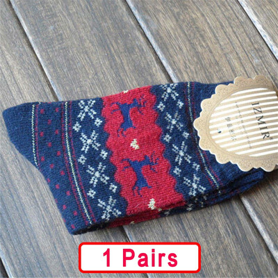 

5 pair Winter Women Socks Warm Wool Christmas Mid-calf Socks Woolen Snowflake Deer Comfortable Gift
