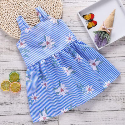 

Newborn Baby Girl Kid Strap Stripe Sleeveless Dress Floral Clothes Sundress UK