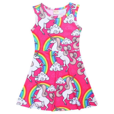 

Kids Girls Cartoon Floral Unicorn Horse Animal Cute Holiday Party Birthday Dress