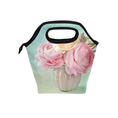 

Lunch Bag Three Roses Tote Travel Picnic Insulated Handbags Portable Zipper Lunch Bag Box