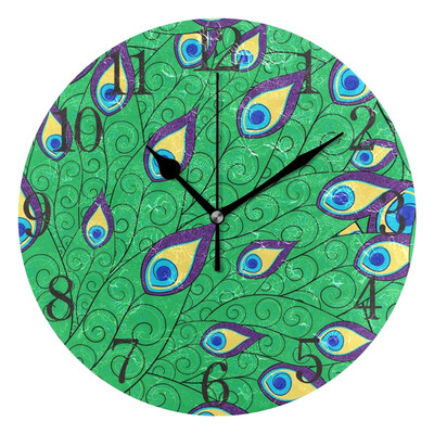 

Wall Clock Arabic Numerals Design Peacock Feather Pattern Round