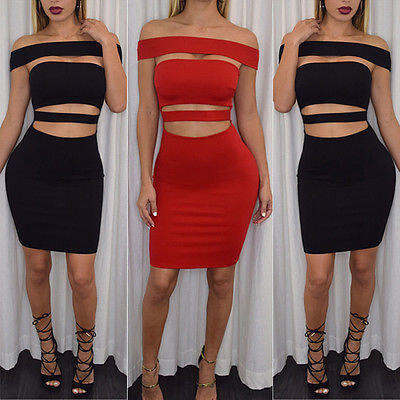 

Womens Choker High Neck Bodycon Ladies Caged Sleeves Mini Dress Size 6-14 UK