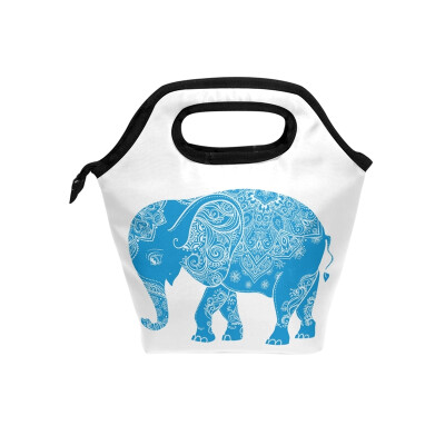 

Lunch Tote Bag Blue Elephant Travel Picnic Insulated Lunch Handbags Portable Zipper Lunch Bag Box