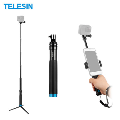 

TELESIN Handheld Extendable Selfie Stick Monopod Aluminum Alloy Adjustable Pole with Tripod Cell Phone Holder for iPhone X88 Plu