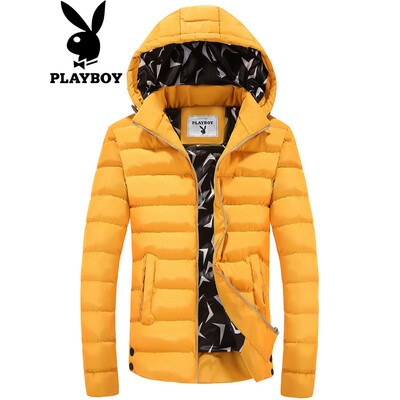 

Playboy PLAYBOY cotton clothing mens jacket 2018 autumn&winter Korean version of the thick cotton short hooded mens shirt yellow L