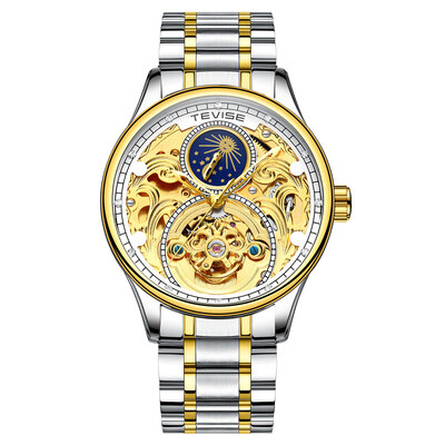 

TEVISE T820A Business Men Automatic Mechanical Watch Moon Phase Time Display Fashion Casual Stainless Steel Strap 3ATM Waterproof