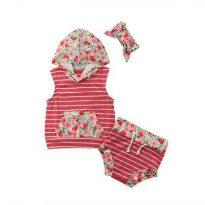 

Summer Kids Newborn Baby Girl Boy Hooded Striped Vest Tops Pants Outfits Clothes