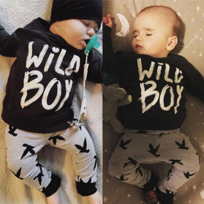

US 2PCS Newborn Toddler Baby Kids Boy Clothes T-shirt TopsLong Pants Outfit Set