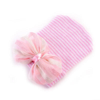 

Stripe Bowknot Cap Newborn Baby Girl Toddler Comfy Flower Bowknot Beanie Hat