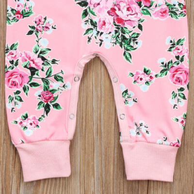 

Kids Baby Girls Floral Jumpsuit Romper Long Sleeve Clothes Casual Outfits Pink