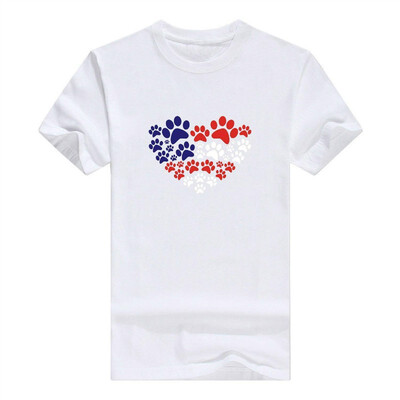 

Animal Lover Cat Dog PAW Prints Heart USA Flag Mens T-Shirt