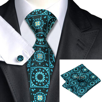

N-0581 Vogue Men Silk Tie Set Green Polka Dots Necktie Handkerchief Cufflinks Set Ties For Men Formal Wedding Business wholesale