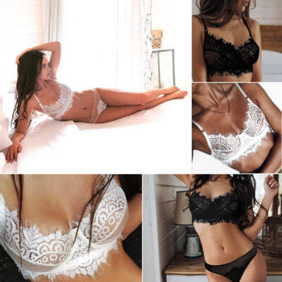 

Womens Lace Floral Bra Crop Top Club Bralette V Neck Sheer Bustier Strappy Vest