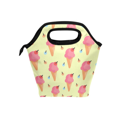 

Lunch Bag Pink Ice Cream Tote Travel Picnic Insulated Handbags Portable Zipper Lunch Bag Box