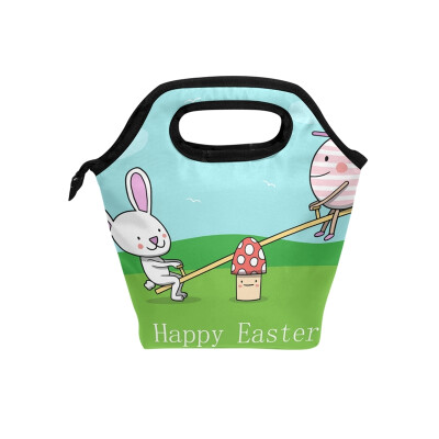 

Lunch Bag Happy Easter 2 Tote Travel Picnic Insulated Handbags Portable Zipper Lunch Bag Box