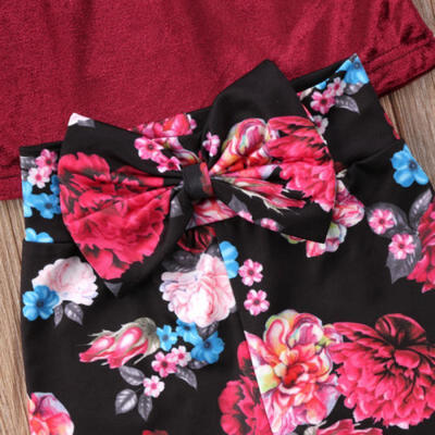 

USA Kid Baby Girl Floral Off Shoulder Tops Blouse Pants Outfits Clothes 3PCS Set