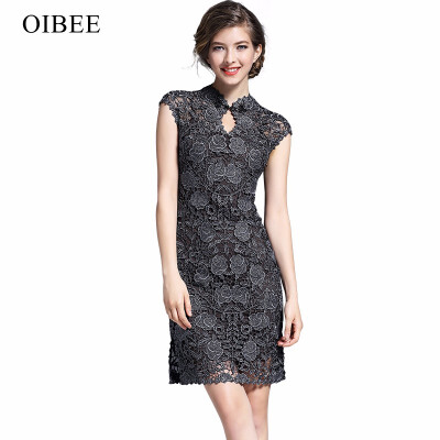 

OIBEE2018 spring new fashion slim collar lace embroidered vest skirt cheongsam ladies dress skirt tide