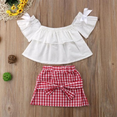 

Infant Kid Baby Girl Summer Clothes Chiffon Short Top Lattice Skirt Outfit