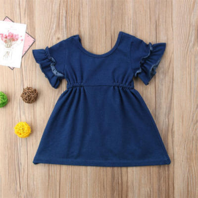 

Lovely Newborn Kids Baby Girls Denim Party Pageant Dress Sundress Clothes 1-6Y