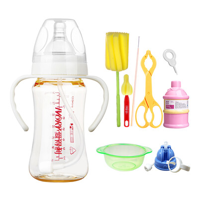 

IVORY Bottle wide caliber shatter-resistant handle PPSU bottle one bottle dual-use baby bottle set 240ml with cross nipple kettle head JDT-07