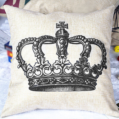 

MyMei Sofa Home Decorative Linen Cotton Blended Cushion Cover Crown Throw Pillow Case