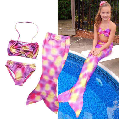 

Girls Swimmable Mermaid Tail Monofin Bikini Beachwear Swimwear Costume 3PCS Sets