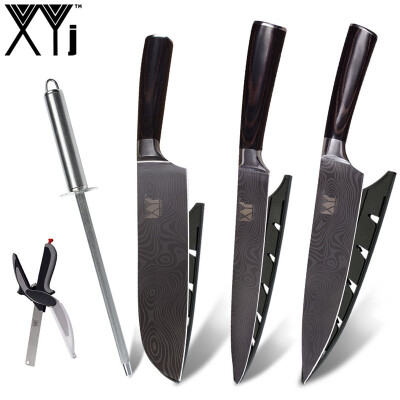 

XYj Japanese stainless steel Kitchen Knives Imitation Damascus Pattern Kitchen Knife Sharpener Bar Kitchen Scissor